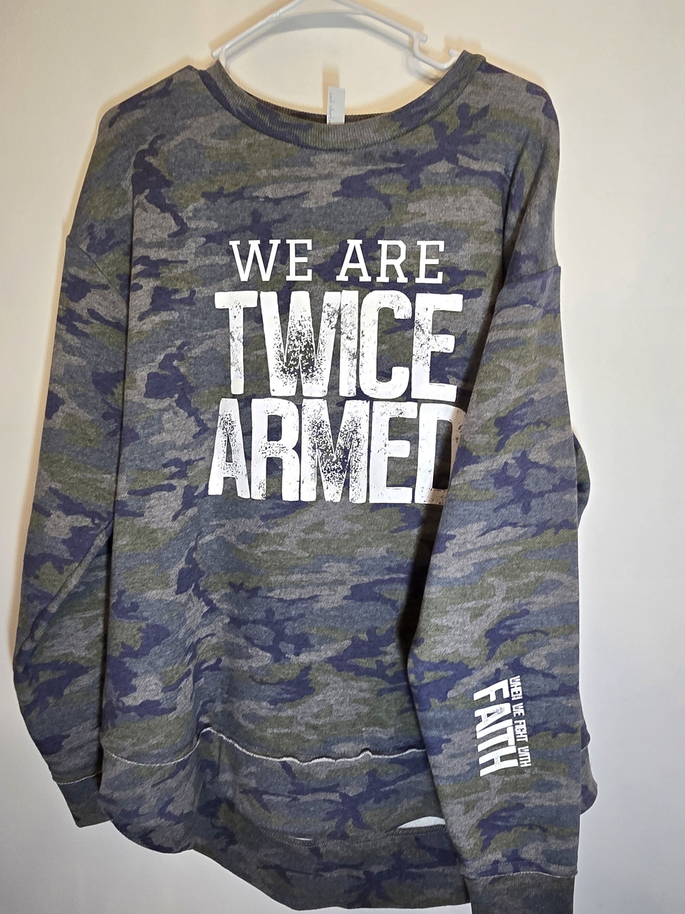 Camo "We Are Twice Armed" Pullover Sweatshirt